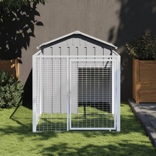 Dog House with Run Light Grey